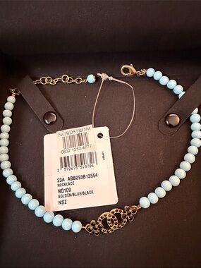 Nordstrom Blue Beaded Necklace with Gold Filigree Accent